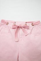 Pretty in Pink Drawstring Barrel Jeans