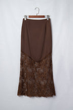 Cocoa Lace Hem Midi Skirt