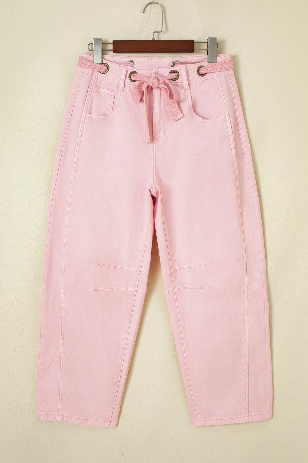Pretty in Pink Drawstring Barrel Jeans
