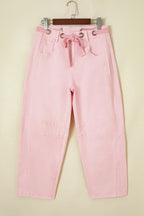 Pretty in Pink Drawstring Barrel Jeans