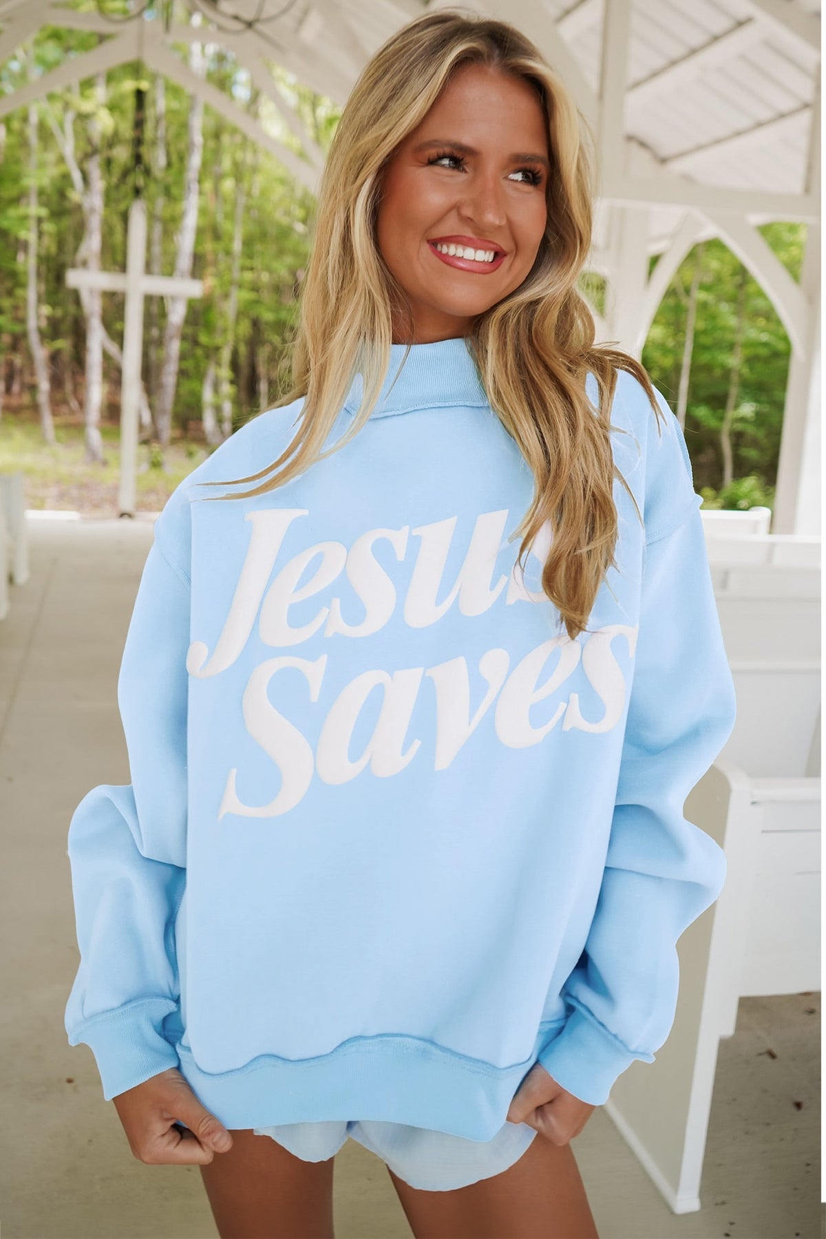 Jesus Saves Baby Blue Sweatshirt