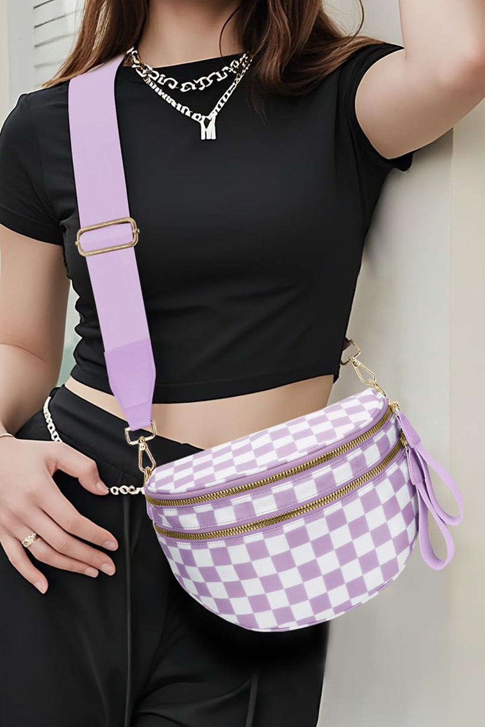 Lavender Checkerboard Crossbody Bag