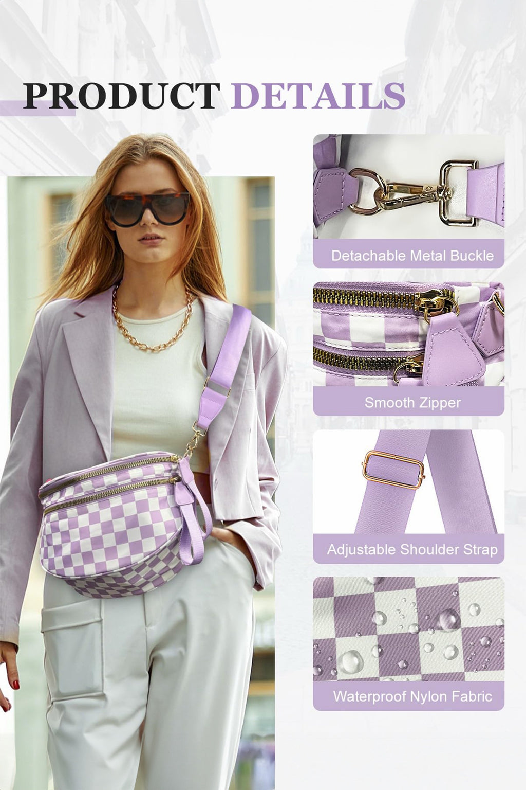 Lavender Checkerboard Crossbody Bag