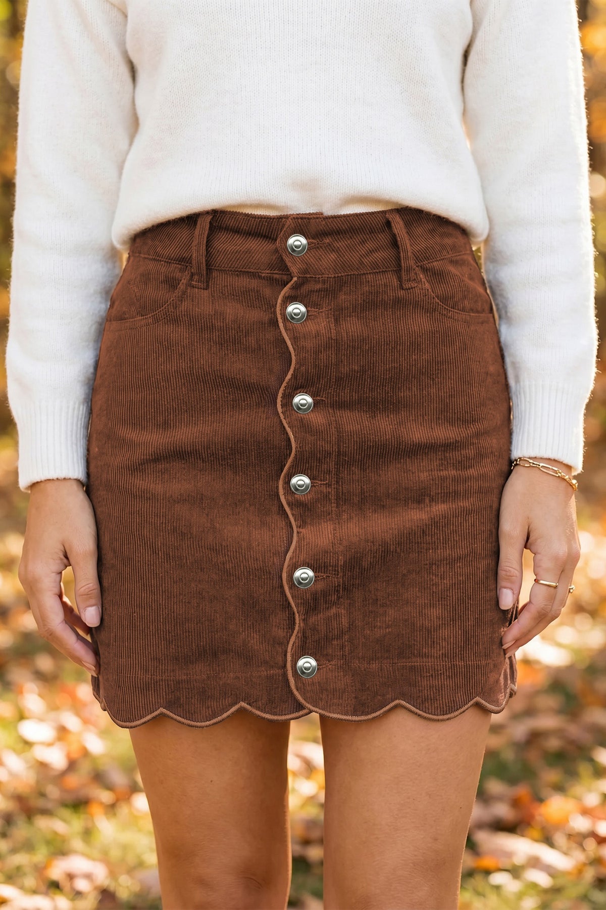 Autumn Charm Corduroy Scallop Skirt