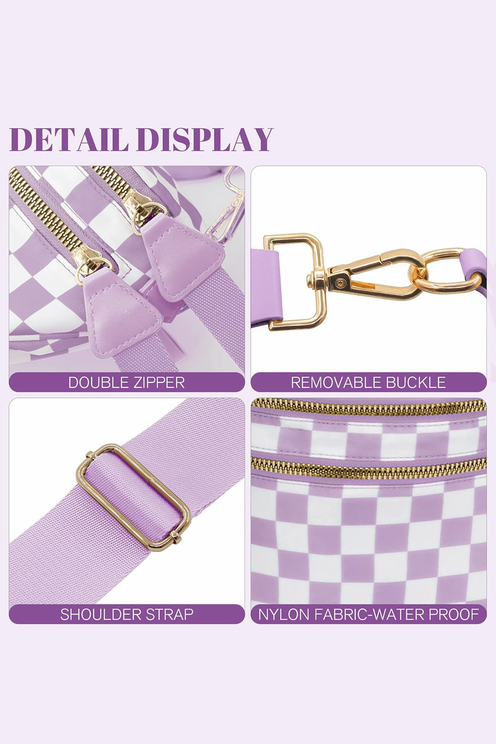 Lavender Checkerboard Crossbody Bag