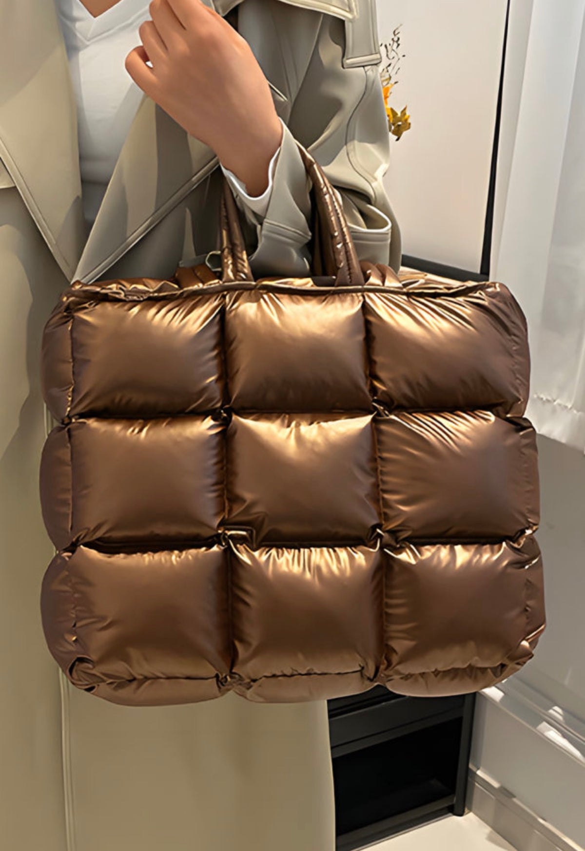 Golden Hour Quilted Puffer Tote