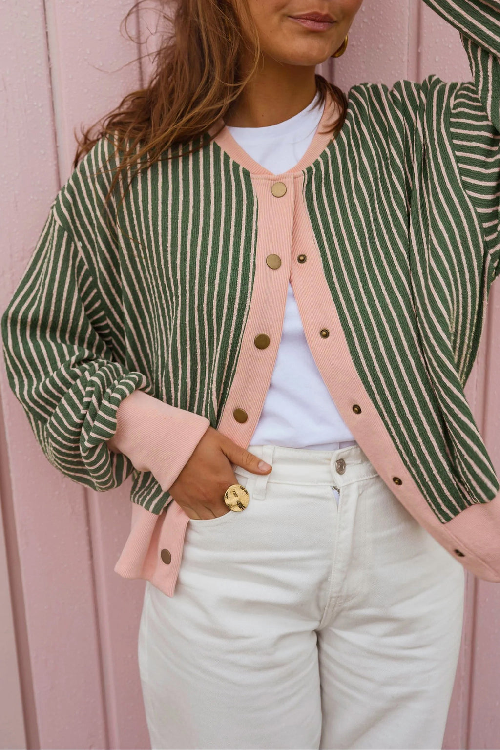 Pink & Pine Striped Cardigan