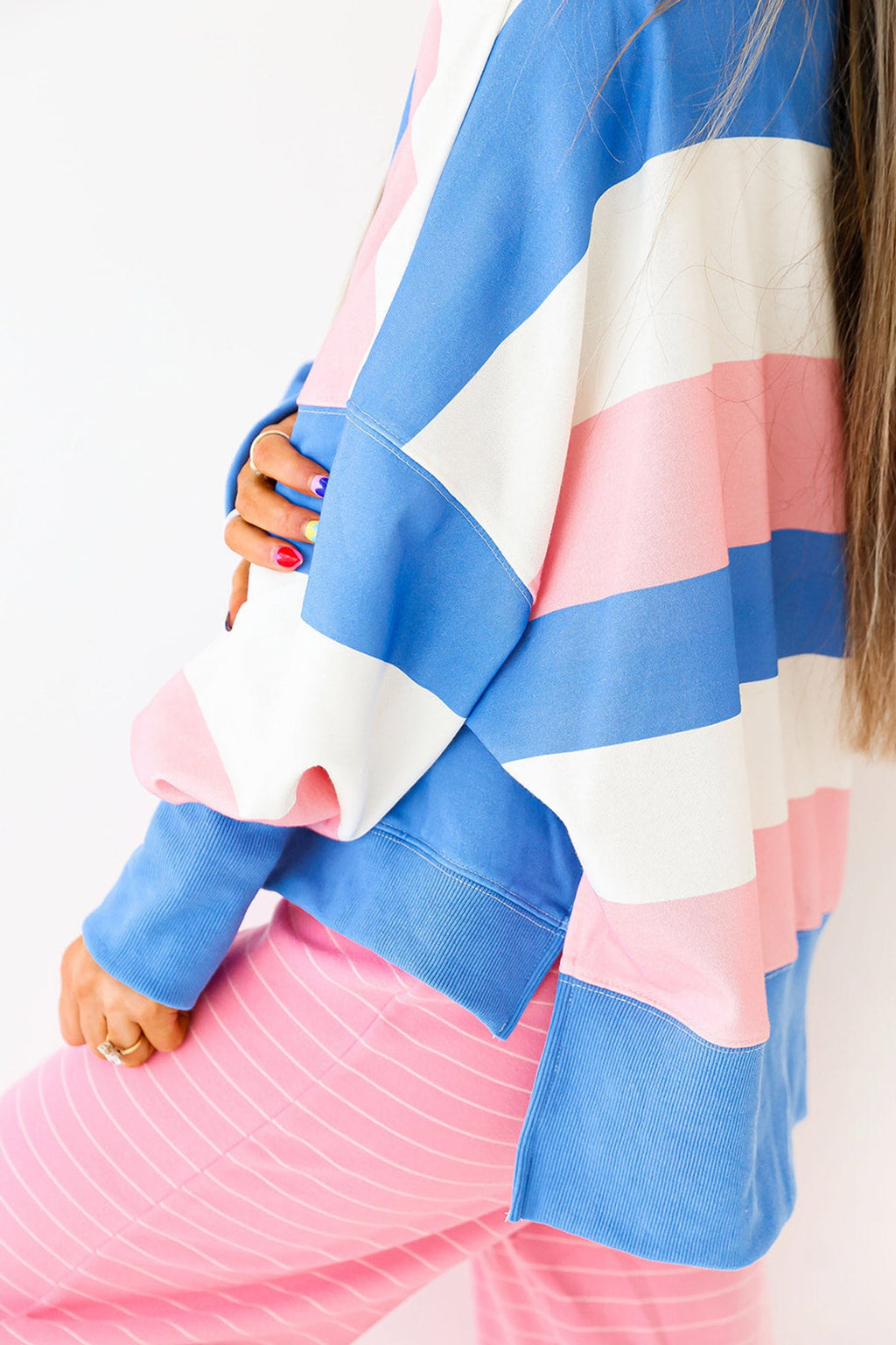 Pink & Blue Colorblock Stripe Sweatshirt