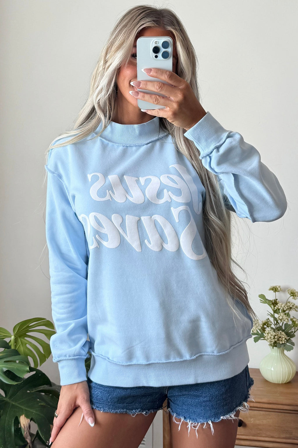 Jesus Saves Baby Blue Sweatshirt