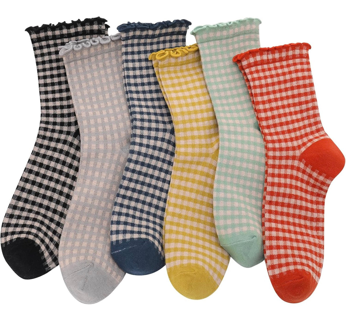 Gingham Ruffle Crew Socks