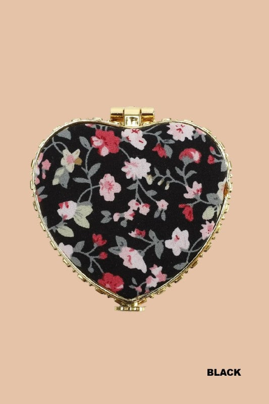 Floral Heart Compact Folding Mirror