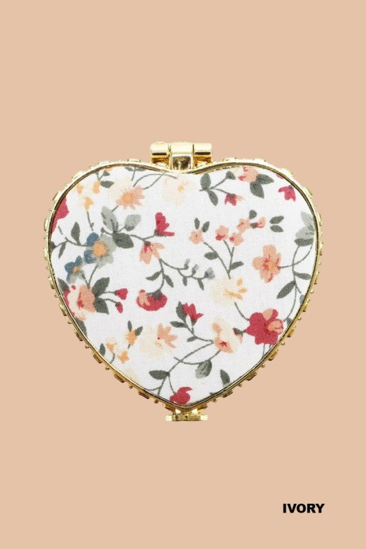 Floral Heart Compact Folding Mirror