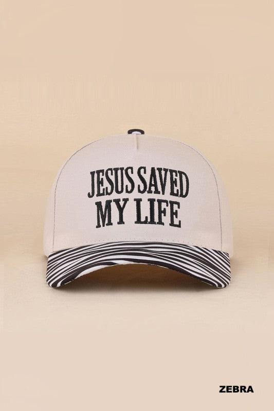 Jesus Saved My Life Zebra Print Snapback Hat
