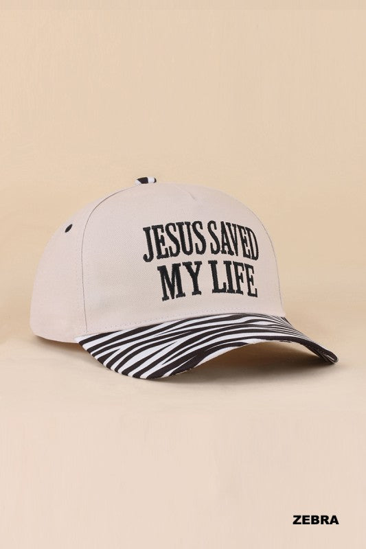 Jesus Saved My Life Zebra Print Snapback Hat