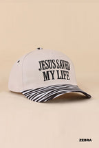Jesus Saved My Life Zebra Print Snapback Hat