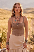 Desert Bloom Stretchy Denim Corset Top