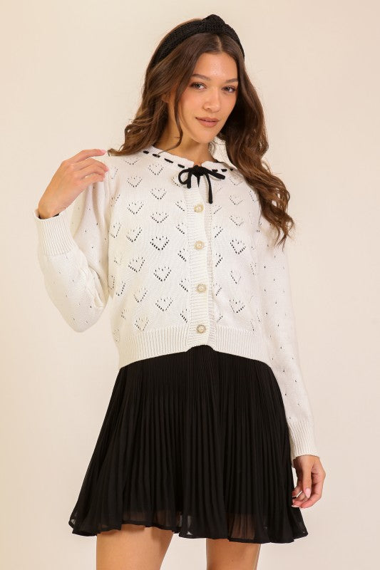 Sweetheart Pointelle Bow Cardigan