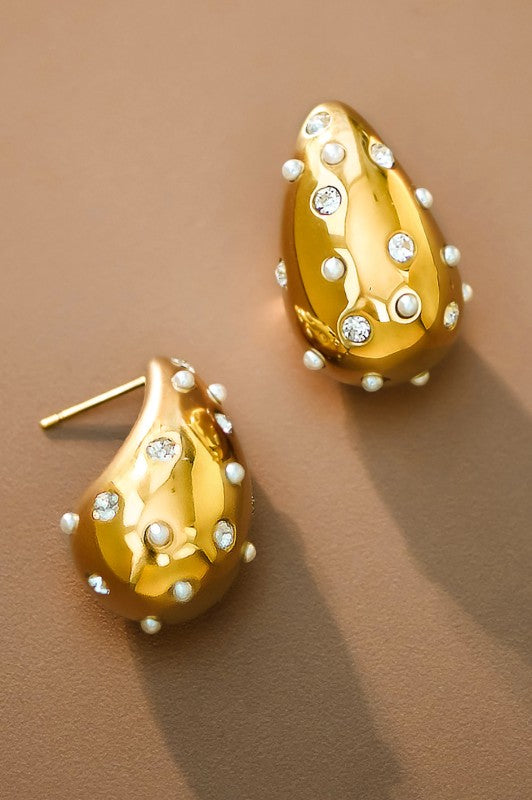Golden Raindrop Rhinestone Earrings