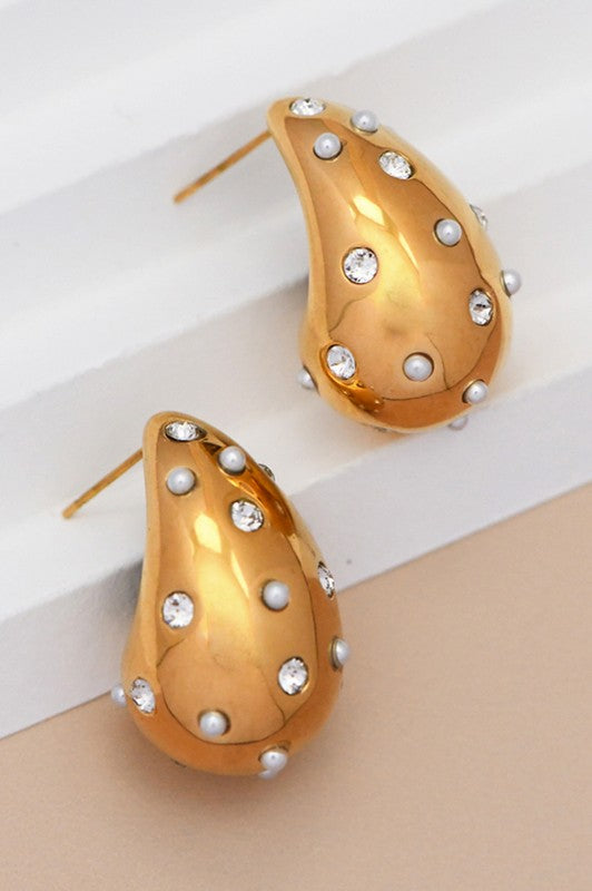 Golden Raindrop Rhinestone Earrings
