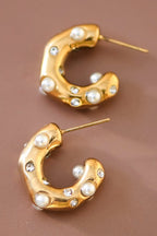 Pearl & Pave Gold Hoop Earrings