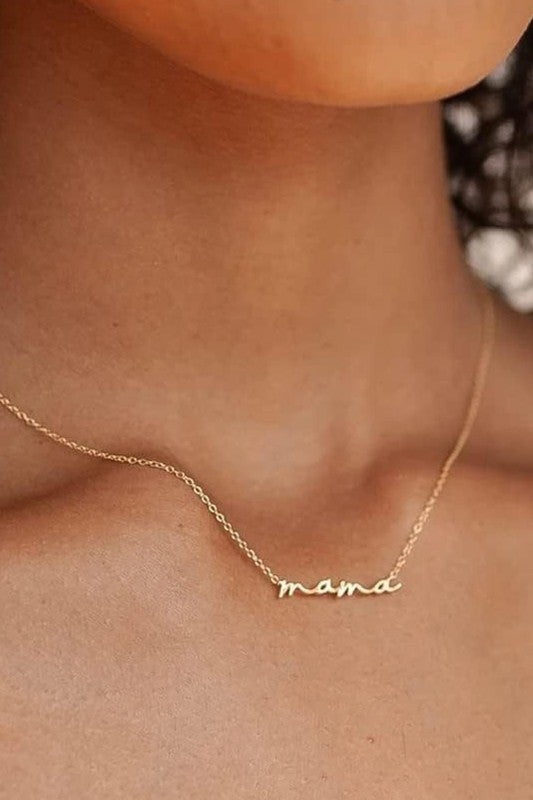 Mama Script Gold Necklace