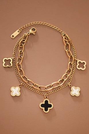 Golden Clover Charm Layered Bracelet