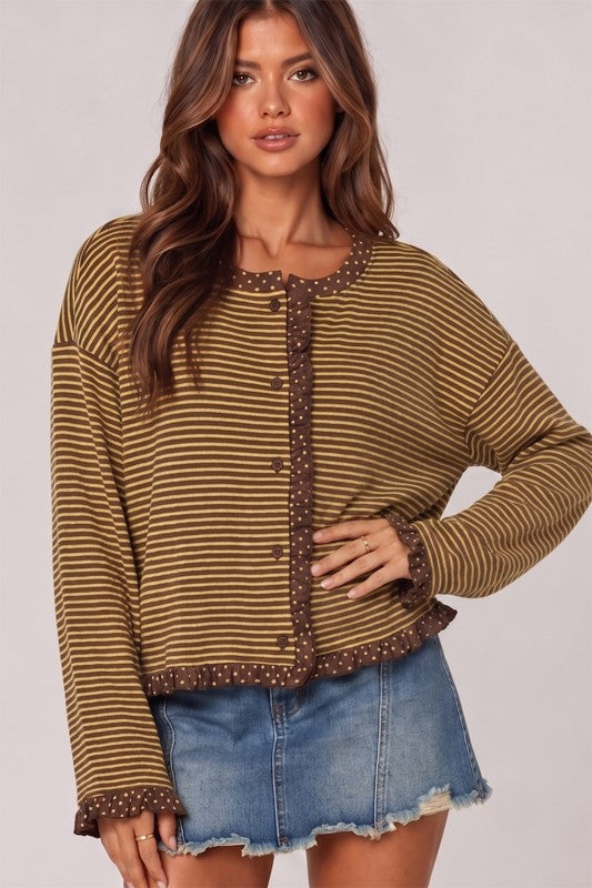 Dotty Details Striped Cardigan
