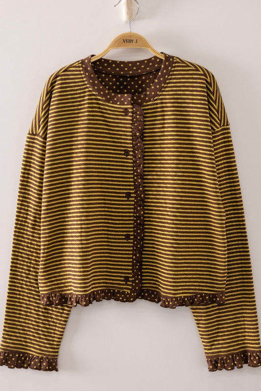 Dotty Details Striped Cardigan