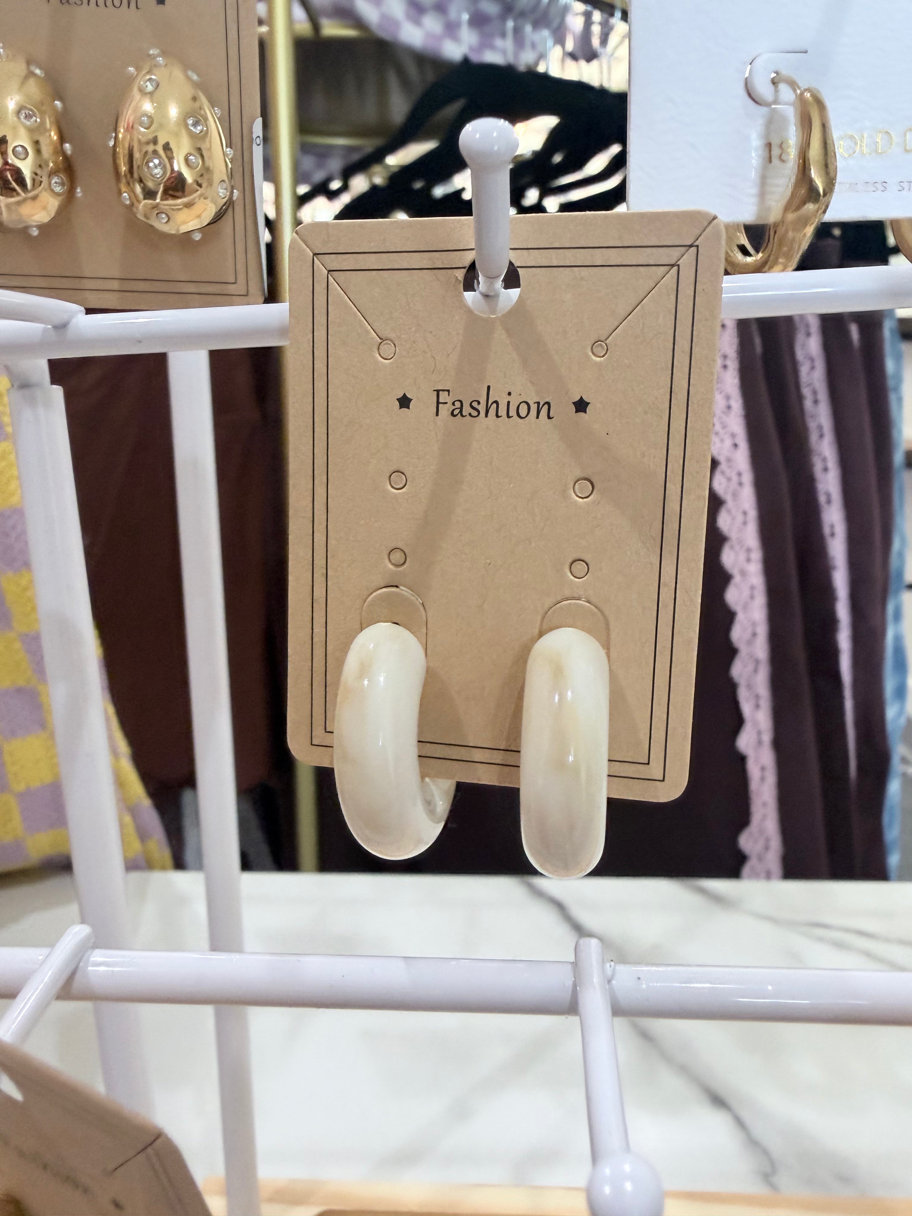 Ivory Glow Chunky Hoop Earrings