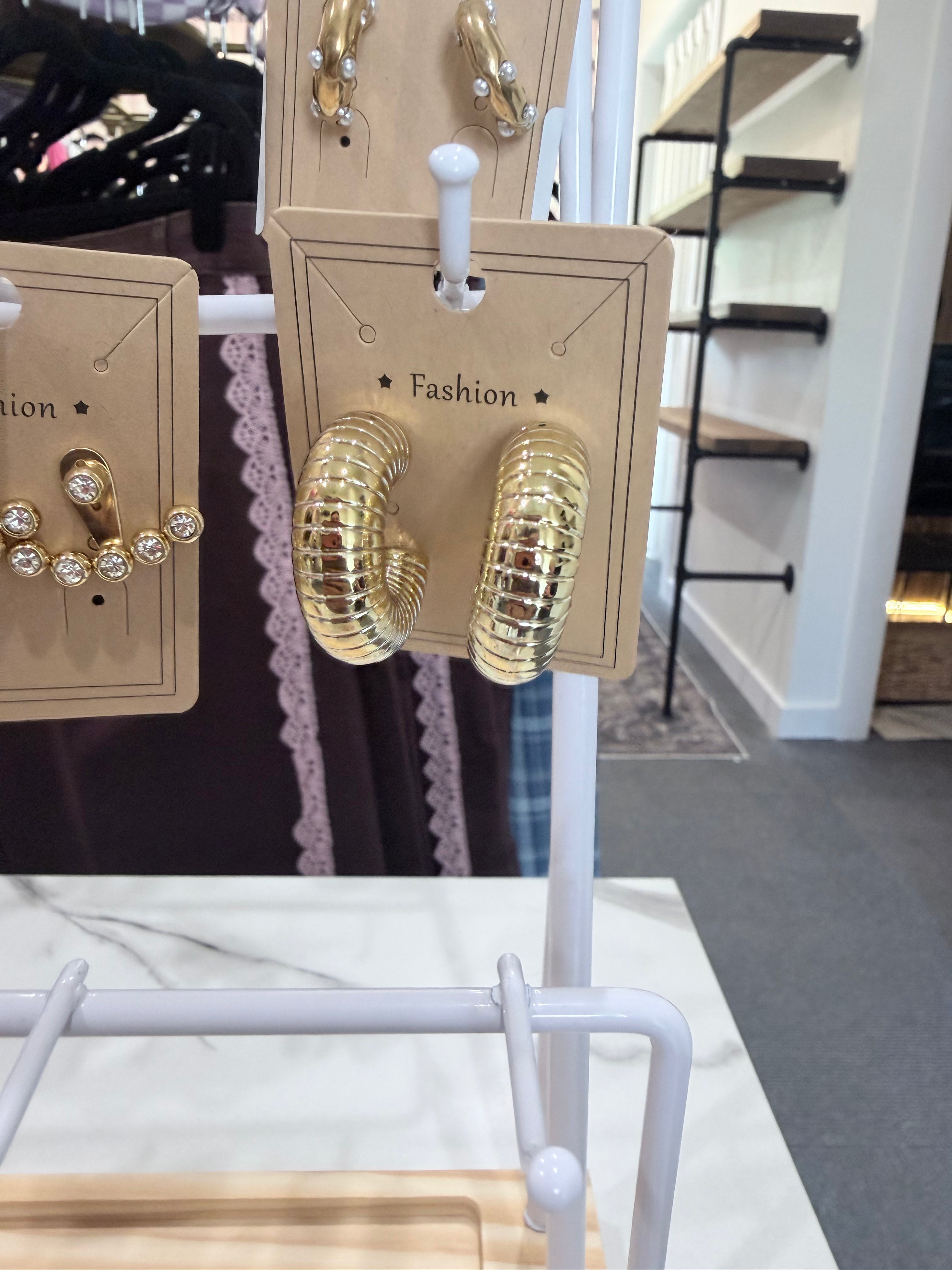 Golden Twist Ribbed Hoop Earrings